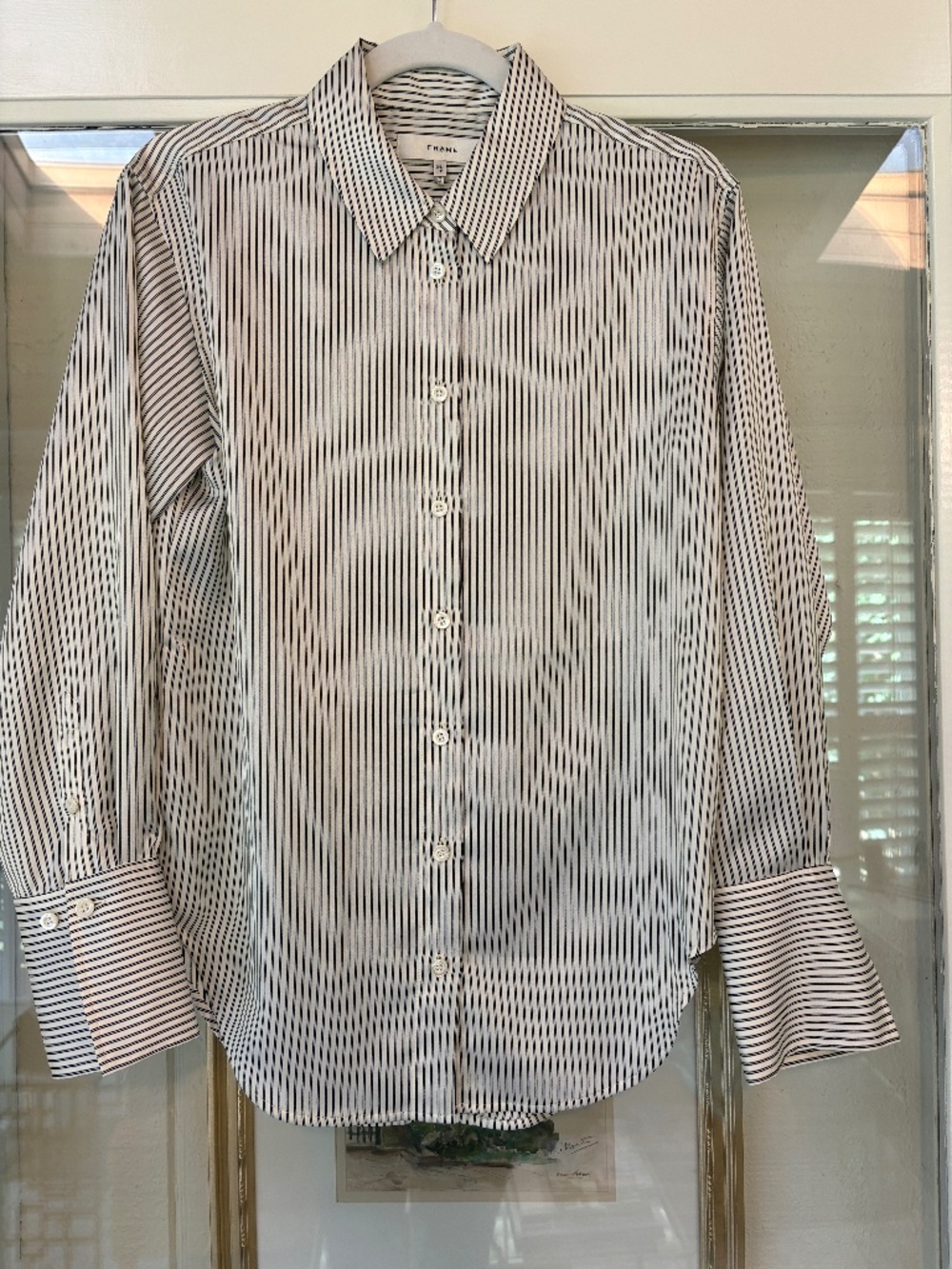 Frame Black and Cream Striped Button Down Blouse XS